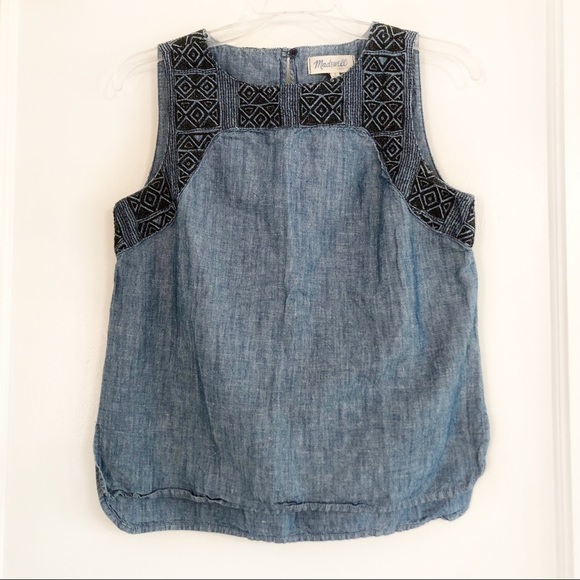 Madewell Indigo Linen Embroidered Denim Tank - S - Picture 3 of 7
